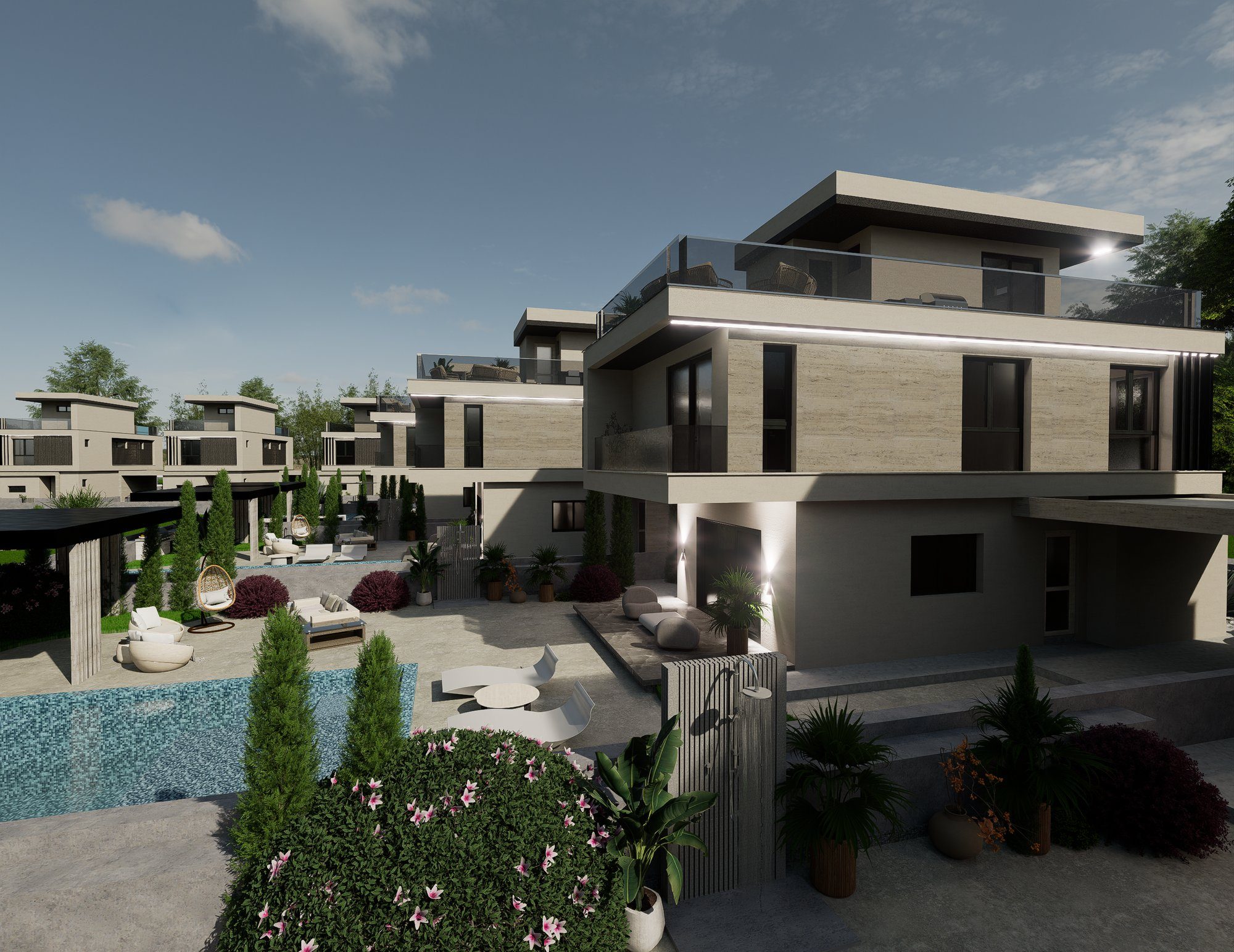 Rear Terrace, Pool & Gardens